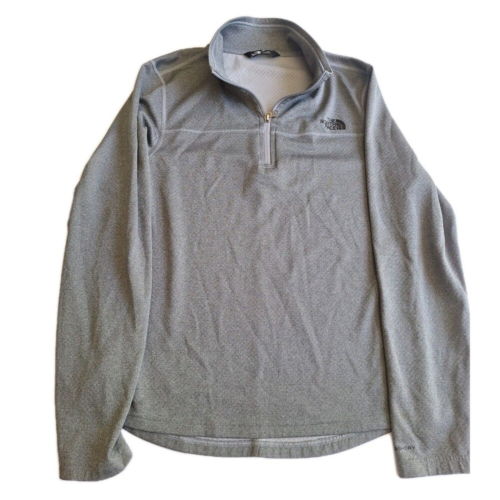The North Face Men's Sweater Small Gray Quarter Zip Pullover Logo Lightweight